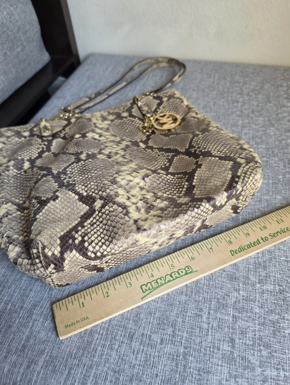 Michael Kors Cream Phython Snake Skin Gold Chain Tote Handbag Purse